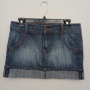 SO Wear It Declare It Denim Mini Skirt Juniors Size 7 Blue Cuffed Hem Cotton Y2K
